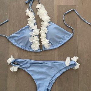 Flower frill sky blue bikini swimsuit